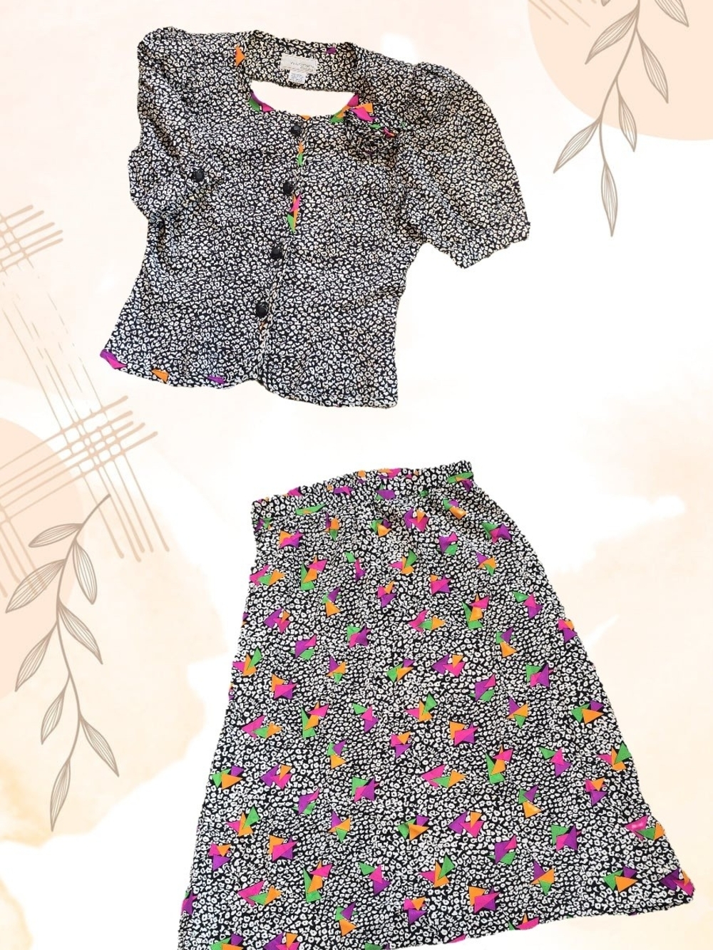 80s Vintage Silk, Linen, And Cotton 2 Piece  Set